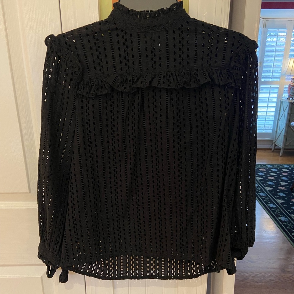 Madewell Eyelet mock neck black top small